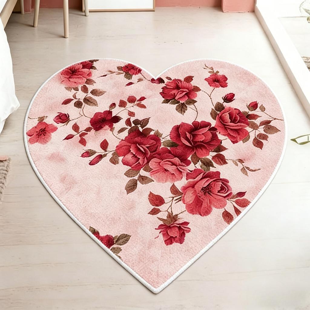 Flower Pattern Bedroom Decor Pink Carpet Home Thick Plush Rug Heart Shape Carpets for Living Room Fluffy Soft Bedside Floor Mat