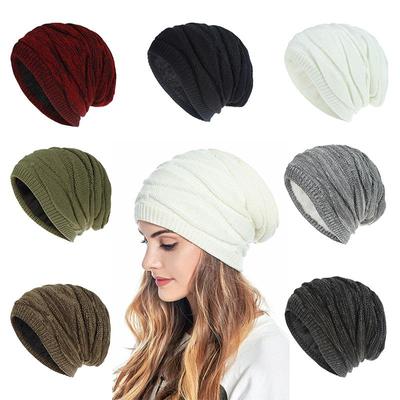 Модная вязаная осенне-зимняя однотонная теплая мешковатая шапка-бини, лыжная кепка с напуском, Рождественский подарок для женщин и мужчин