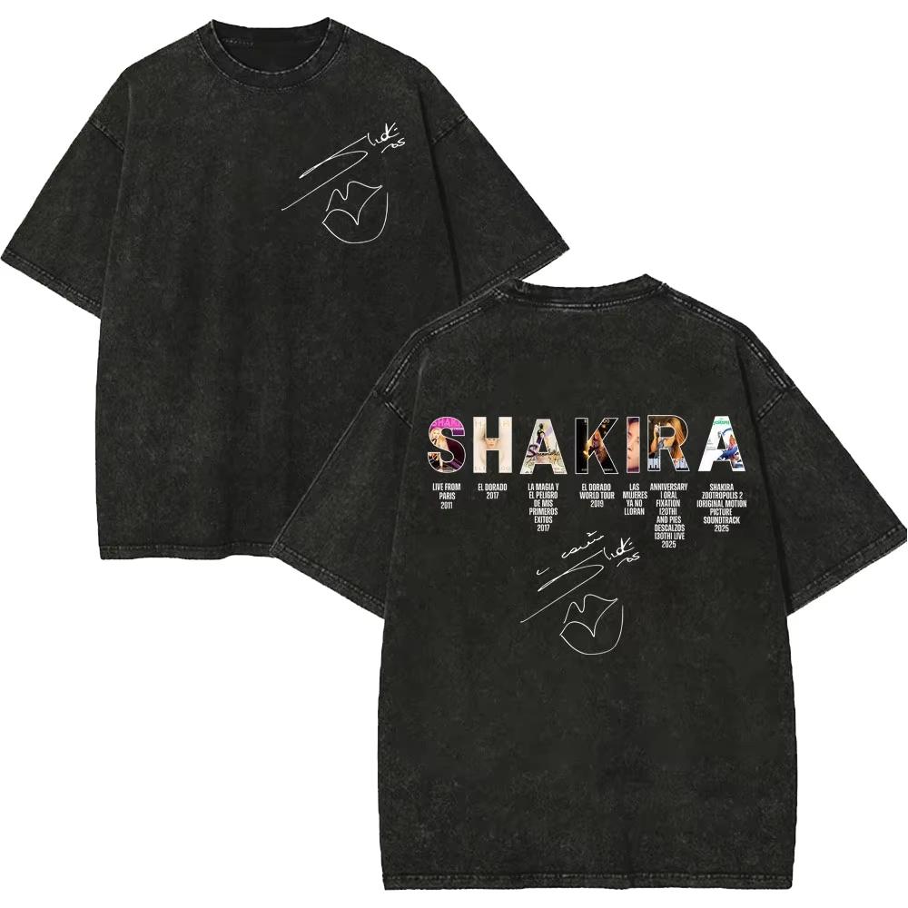 Vintage Washed Shakira Las Mujeres Ya No Lloran World Tour 2026 Merch T-shirts Men Women Oversized Short Sleeves High Quality Female Male Clothing