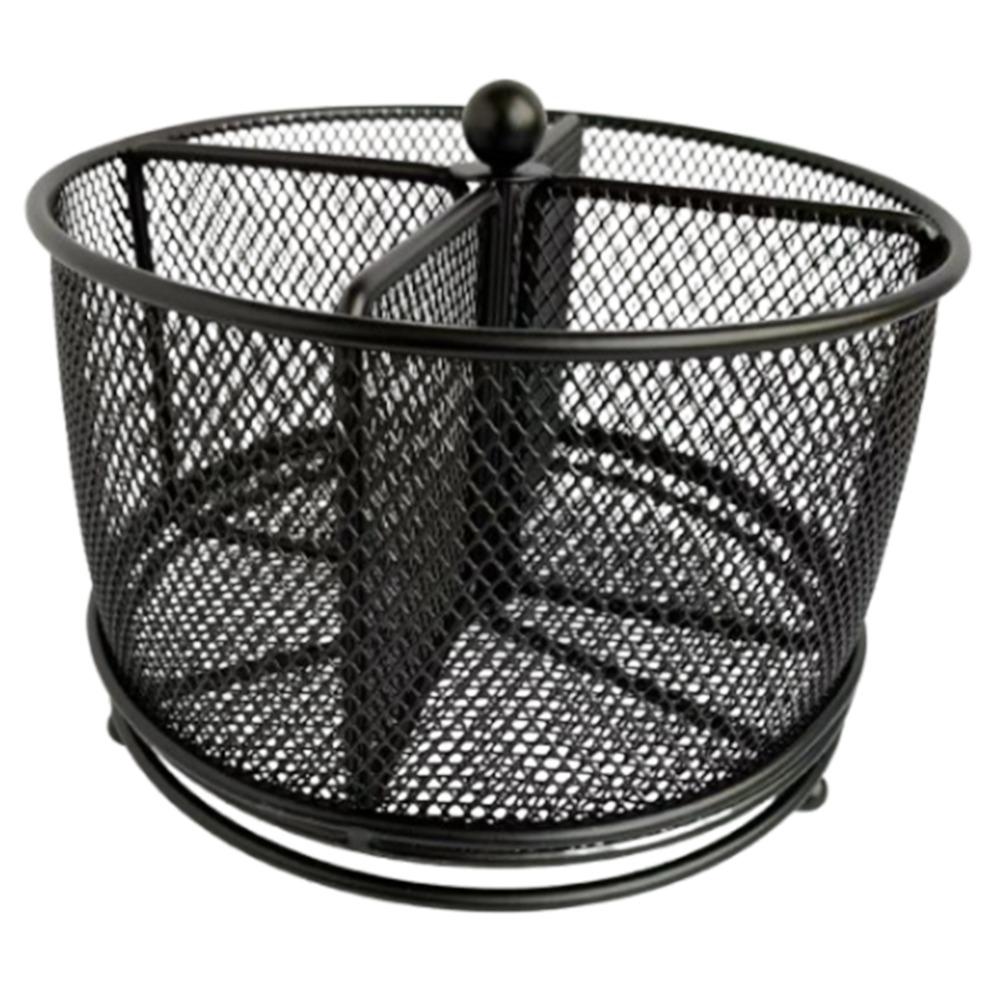 Metal 360° Rotating Mesh Pencil Holder 4 Compartments Creative Makeup Brush Storage Bucket Smooth Multi-Purpose