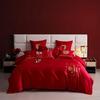 Luxury Dragon & Phoenix Embroidered Wedding Bedding Set - 4-Piece Festive Red Quilt for Newlyweds