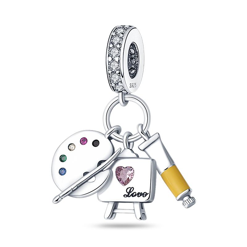 S925 Стерлингового Серебра Художник Палитра Красок Подвески Подвески Из Бисера Подходит Оригинальное Ожерелье Браслет Ювелирные Изделия Мода Женщины DIY