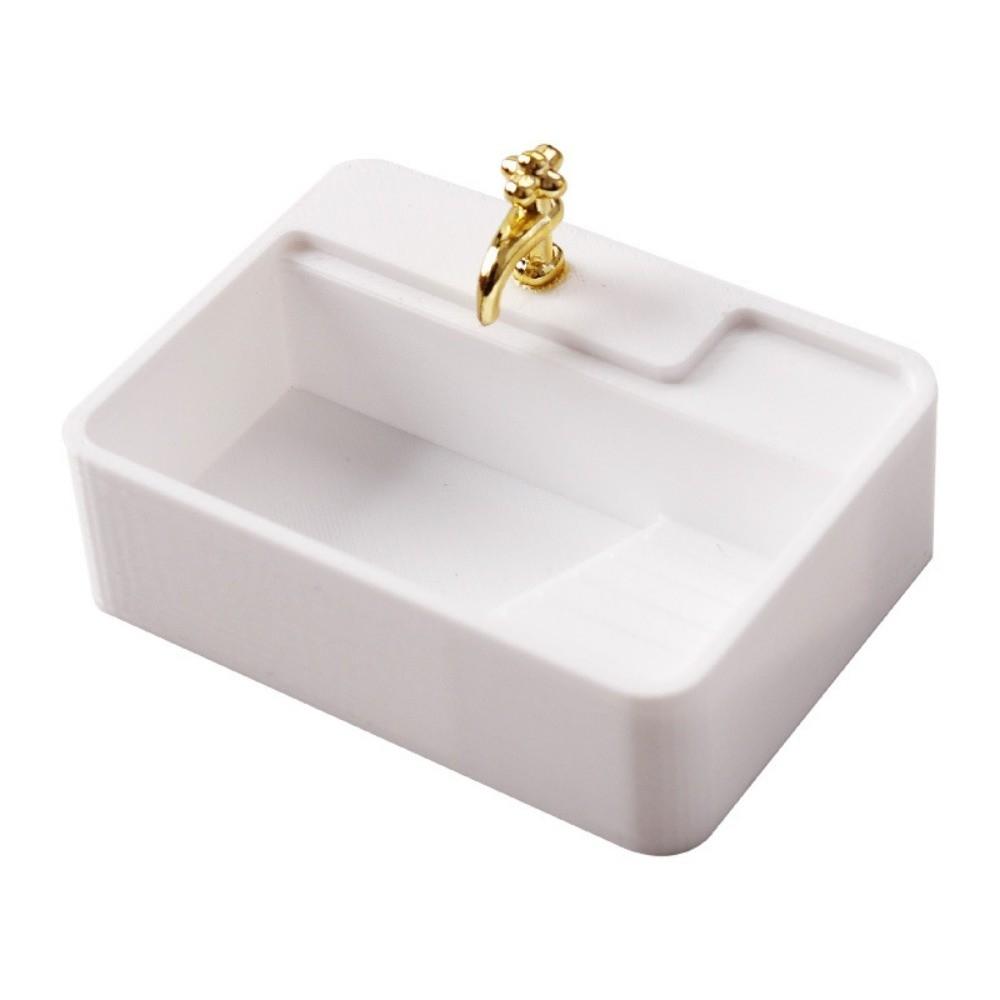 White Dollhouse Bathroom Sinks Golden Tap Miniature Dollhouse Sink  Dollhouse Accessories