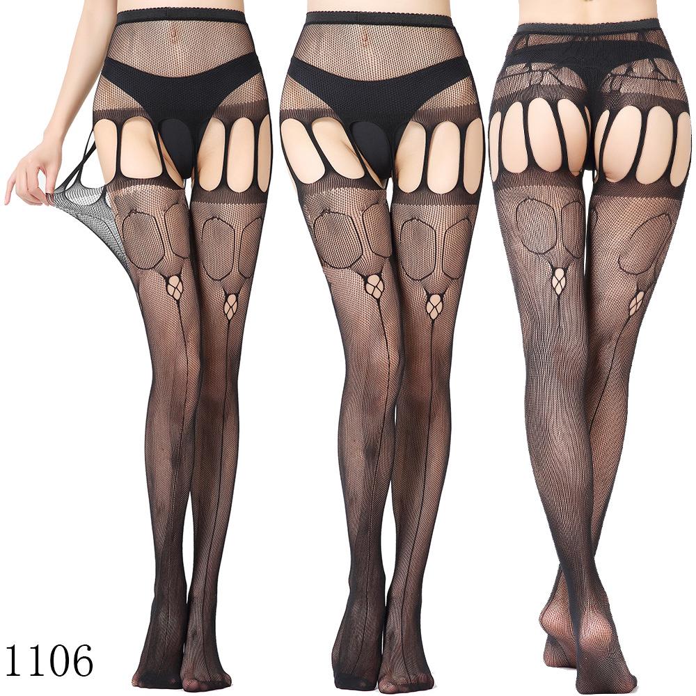 Sexy Elastic Fishnet Stockings with Garter Belt - Women's Open Crotch Fine Mesh Anti-Slip