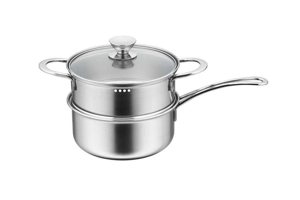Двухъярусная пароварка Maruyama Lucente, 18 см, 2,2 л, со стеклянной крышкой, LU-18M, совместима с индукционными и газовыми плитами, нержавеющая сталь, производство Япония (Цубаме-Санджо)