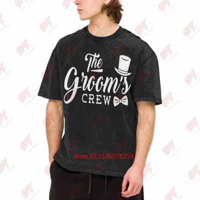 Groomsmen Top Hat Bow Tie Wedding Stag Do Vintage Washed Tee Pure Cotton T-Shirt