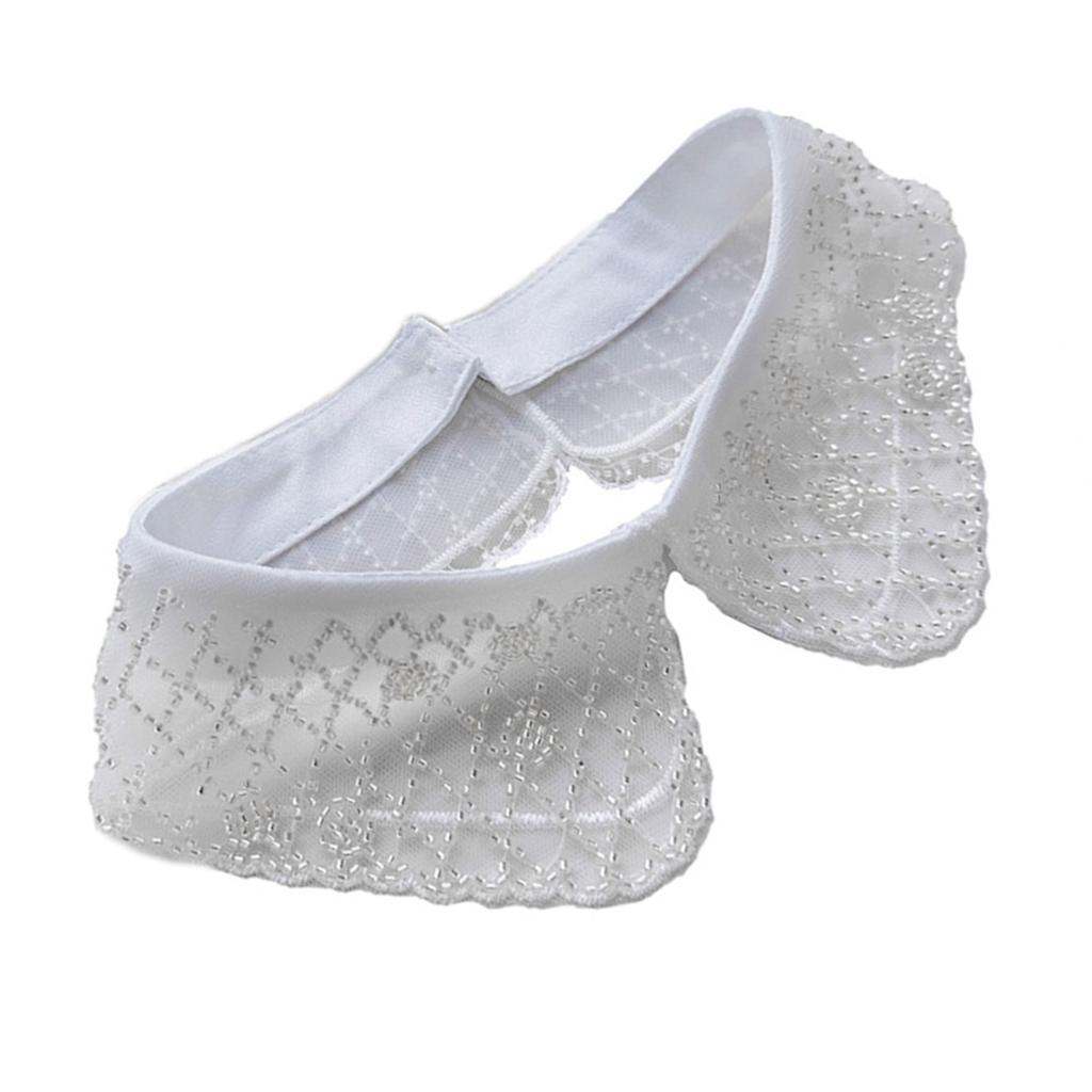 Fashion Organza Faux Collar with Beaded Embroidery Sophisticated Apparels Accent for Ladies Blouse Lapel False Collar