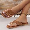 Brown PU Weave Slippers Women Summer Flat Shoes New Open Toe Flip Flops Sandals Outdoor Ladies Casual Beach Shoes Footwear