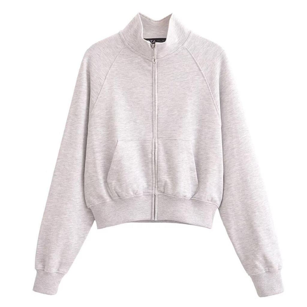 Весна 2025 Женский повседневный свитшот на молнии в европейском/американском стиле со стойкой воротником и длинными брюками