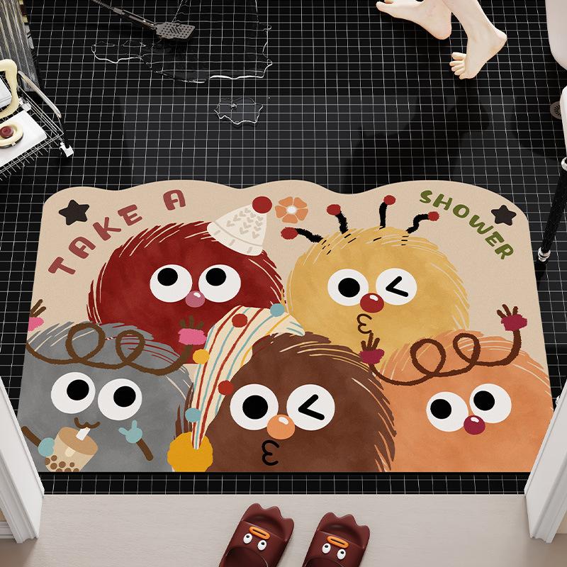 Japanese Bathroom Absorbent Floor Mat, Diatom Mud Non-Slip Foot Mat, Household Toilet, Toilet Door Fun Carpet
