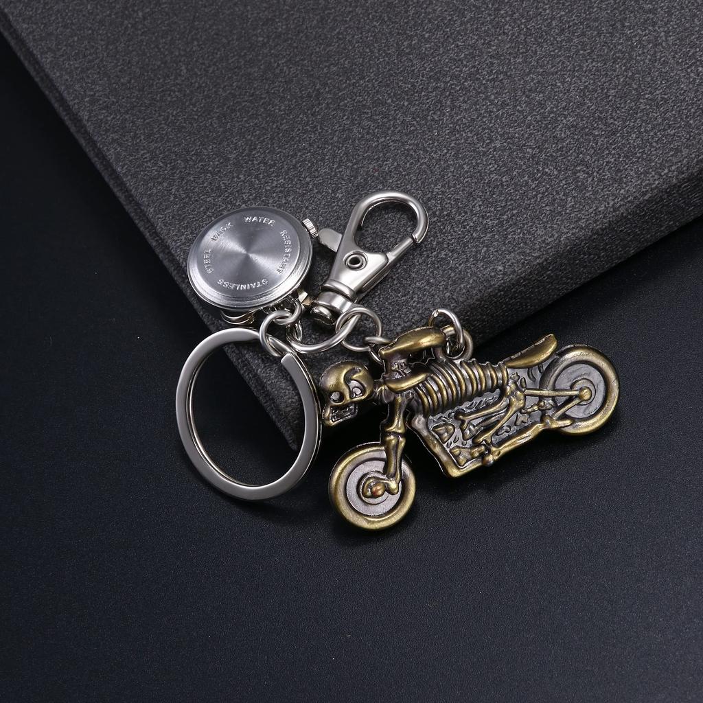 Lancardo Keychain Watch Skull Skull Motorcycle Bike Pendant Carabiner Watch Waterproof Clip Pocket Watch Analog Climbing Pack Outdoor Rock Punk