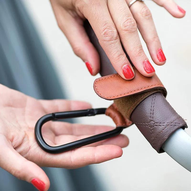 1pcs PU Leather Baby Stroller Hook for Pram Rotate 161 Degree Rotatable Cart Organizer Pram Hook Multi Functional Hanging Clip
