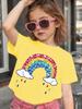 Glitter Rainbow Cloud Print Kids T Shirt Cotton Short Sleeve Boys Girls Parent Child Matching Summer Daily Casual Soft Tees