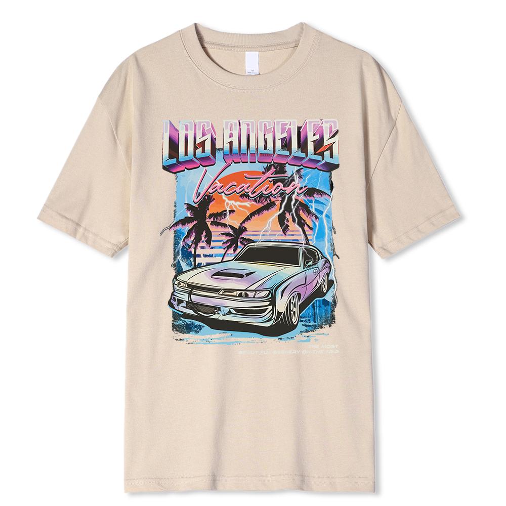 Los Angeles Vacation Printing Men Tshirt Oversized Loose Clothes Street Cotton T Shirts Fashion T-Shirts