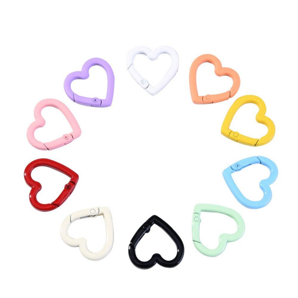 5pcs Heart Shape Peach Heart Keyring Macaroon Color Colored Spring Buckle Fishing
