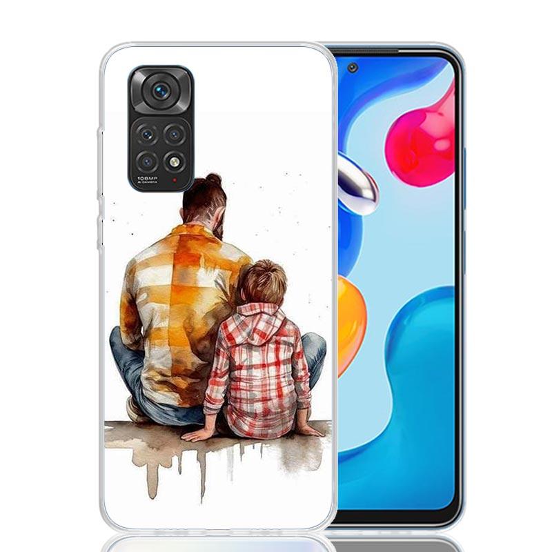 Чехол для телефона 'Папа и Девочка Мальчик' для Xiaomi Redmi Note 15 14 13 12S 12 Pro Plus 11S 11E 11 11T 10S 10 Арт Мягкий Узор Чехол Красный