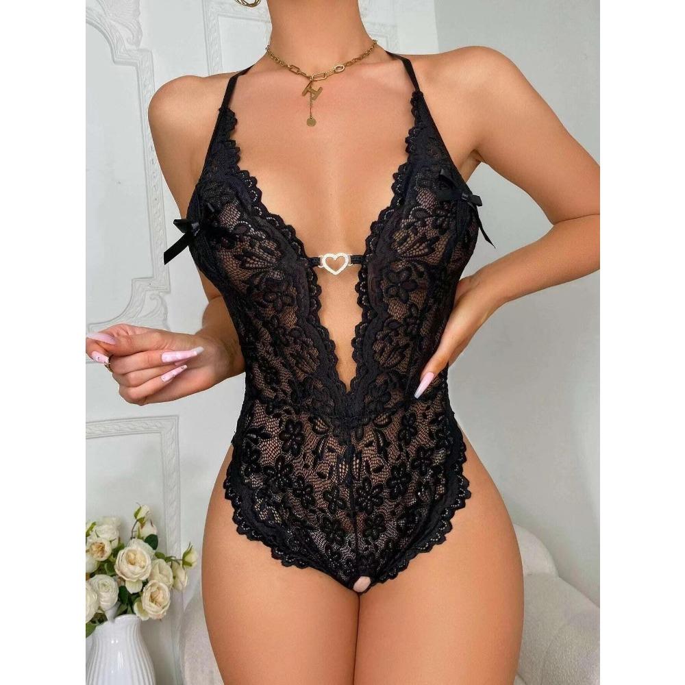 Sexy Cat Lingerie Set Women Hollow Out Feather Bow Bunny Role Play See Through Pajamas Open Crotch Thong