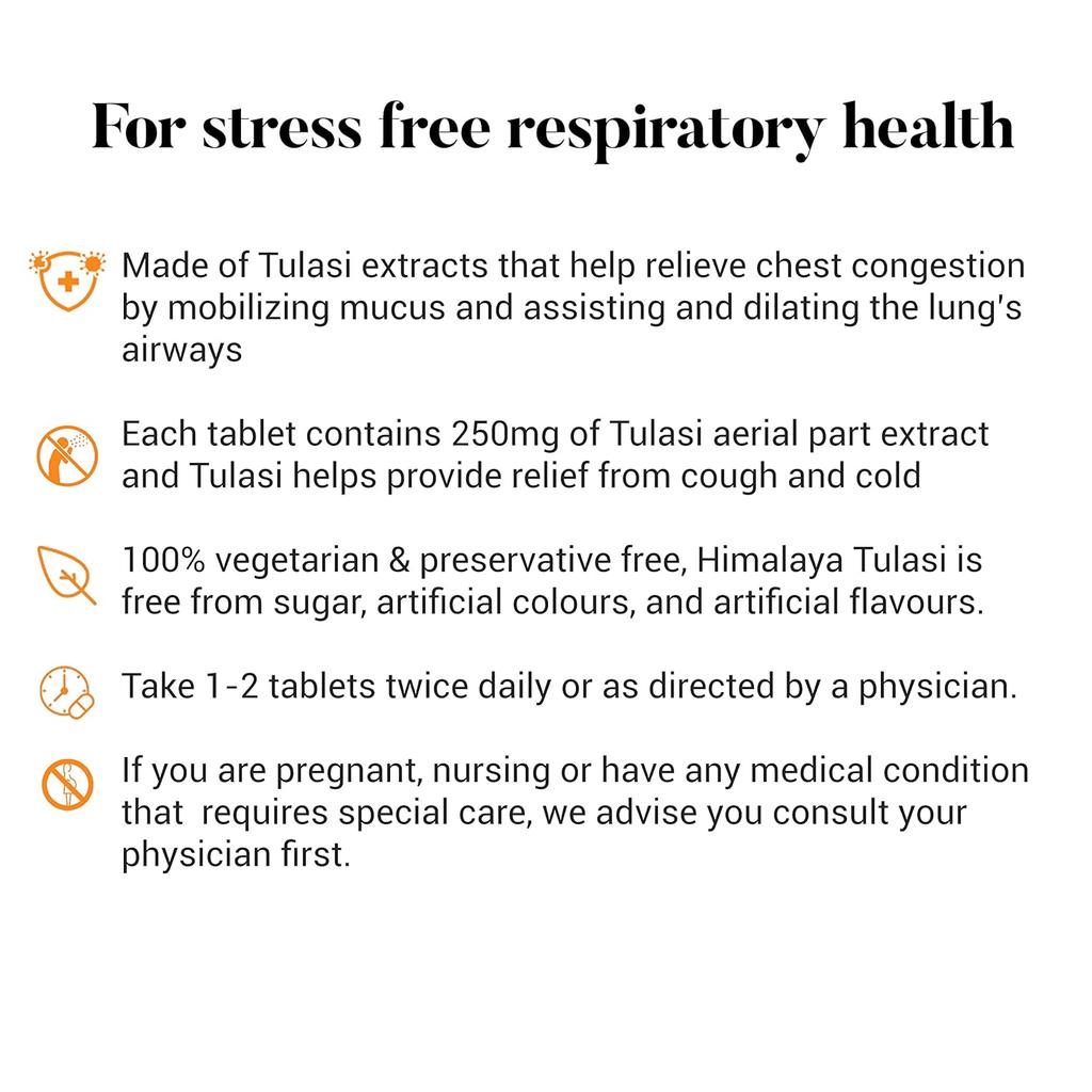 Himalaya Tulasi Pure Herbs Respiratory Wellness Tablets 60 Count For Cough Relief Cold Support Natural Herbal Supplement Daily Breathing Aid