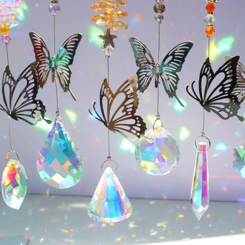 7Pcs Coloured Crystal Suncatcher Hanging Light Collection Pendant Wind Chime Landscape
