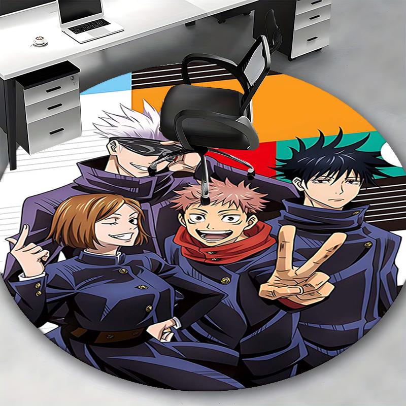 1pc Anime Cartoon Design Round Carpet Office Chair Mat, NonSlip Rug for Home Decor