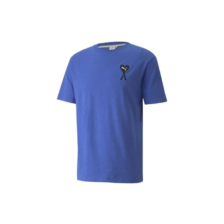 Puma X Ami Paris SS22 Embroidered Heart Casual Crew Neck Short Sleeve T-Shirt Men Tops Blue 534070-93