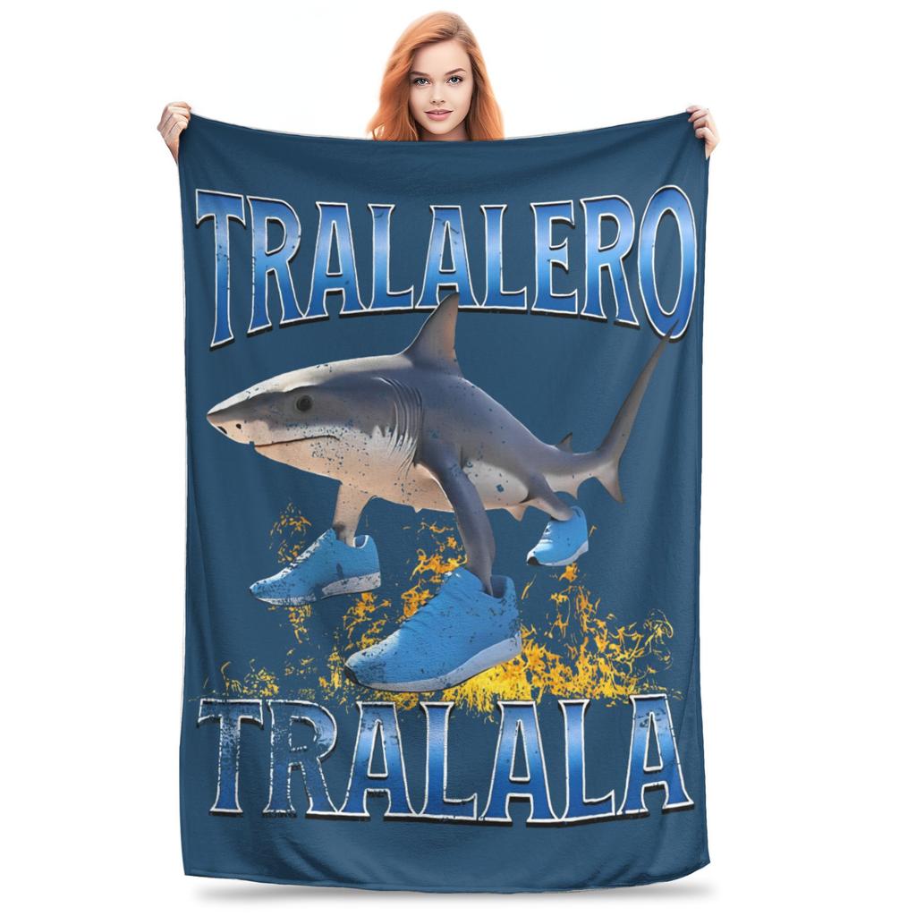 Bombardiro Crocodilo Tralalero Tralala Blanket Flannel Italian Brainrot Portable Throw Blankets for Sofa Travel Quilt