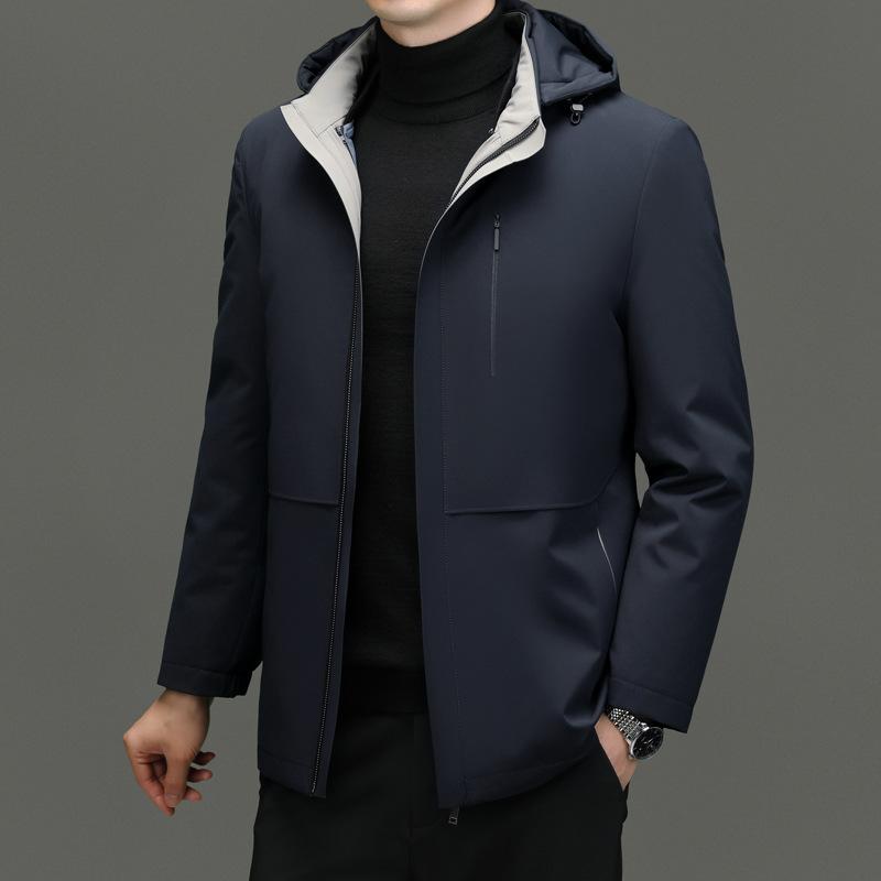 Утепленная куртка-пуховик для мужчин среднего возраста, теплая и ветрозащитная, съемная подкладка, повседневная куртка для папы, мужская, на белом утином пуху