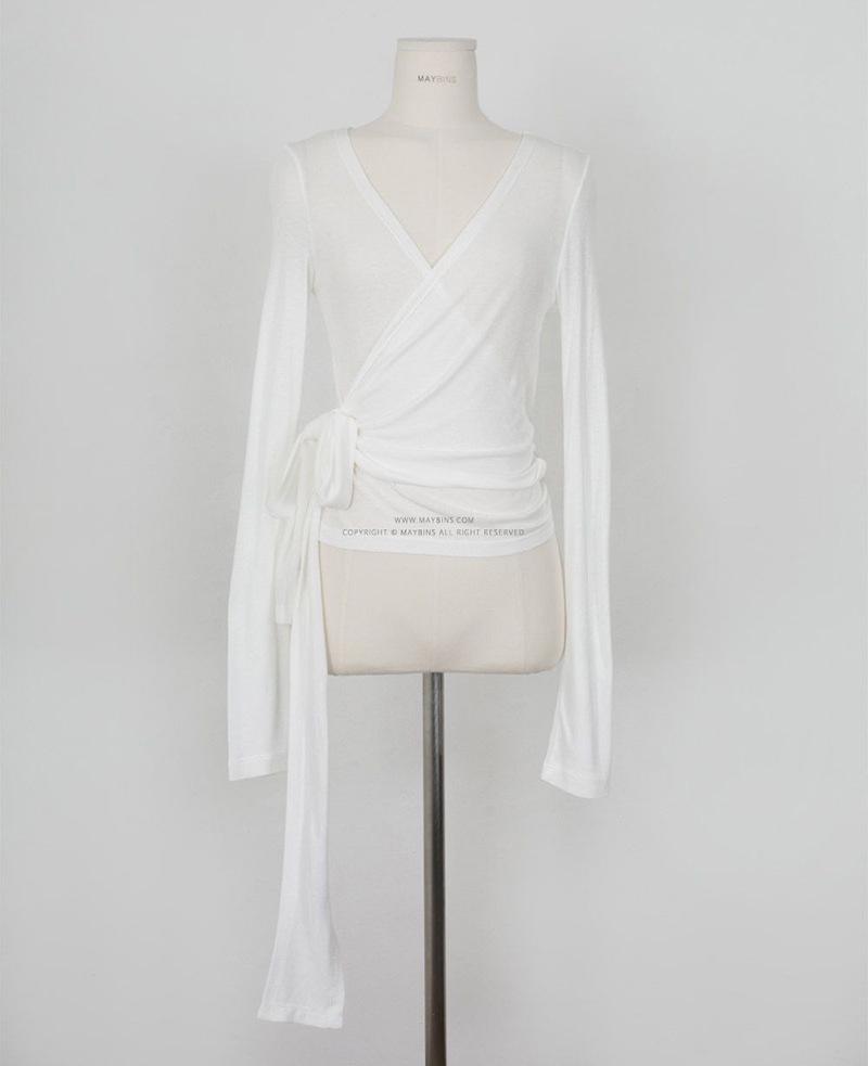 В наличии: Женская сексуальная футболка с низким вырезом, шнуровкой, подчеркивающая талию, с длинным рукавом для лета - в корейском стиле Дондэмун