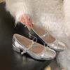 Fashion Spring New Women's Bow-knot Square-toed Thick Heel Single Shoes Summer French Temperament Shallow-mouth Low Heel Mary Jane Shoes