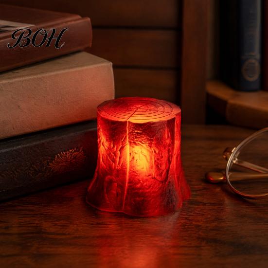 Simulated Stump Light for Indoor LED Tree with Realistic Flame Effect, Pit Wood Warm Red Shadow Lamp Night Light, Battery Operated Faux Log