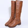 Vintage Brown Women Knee High Boots Big Size Low Heels Platform Long Boots Autumn Winter Pu Leather  Women Warm Booties