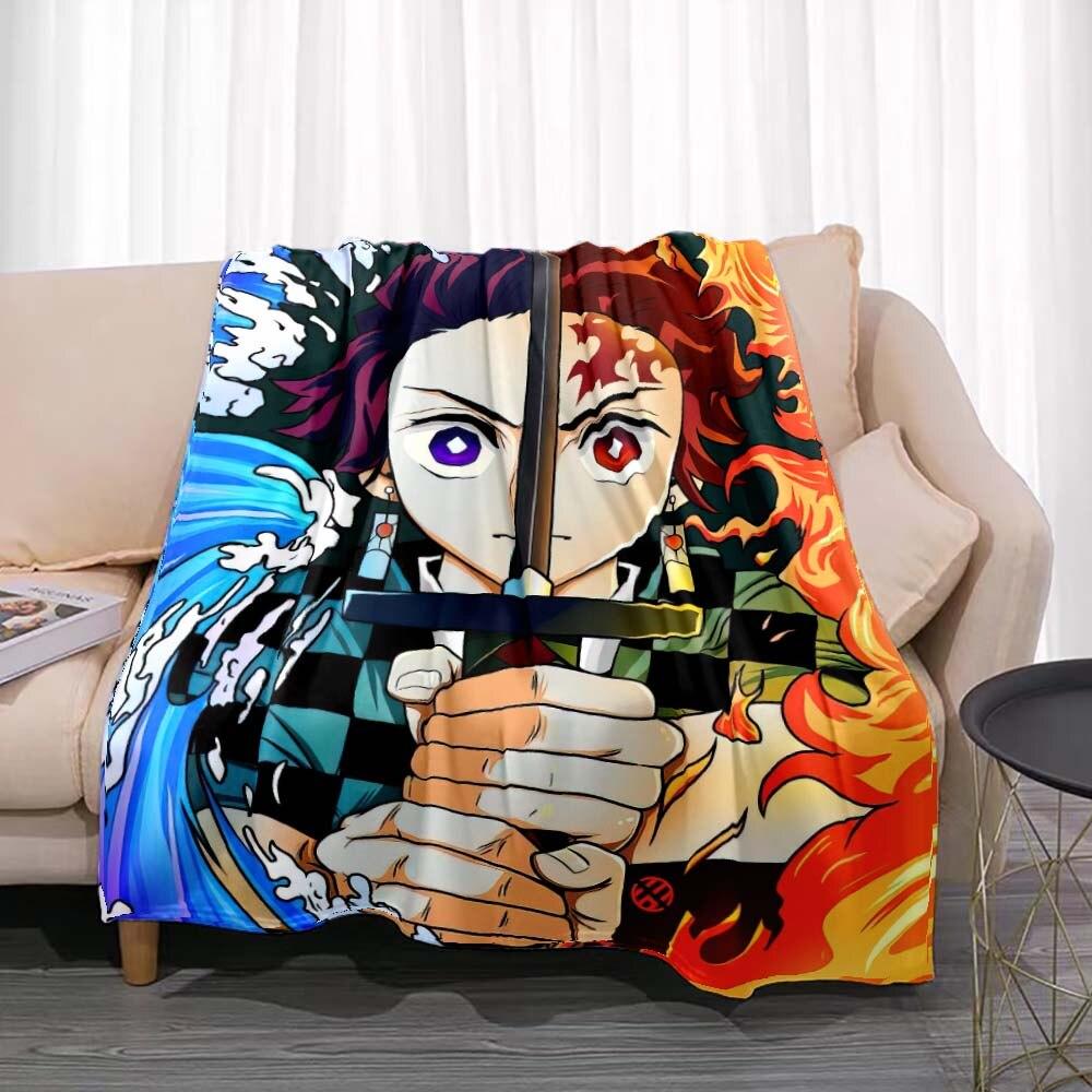 Demon Slayer Flannel Throw Blanket Anime Cartoon Smooth Soft Bedspread Warm Gamer Gift Living Room Sofa Home Bedroom Decor