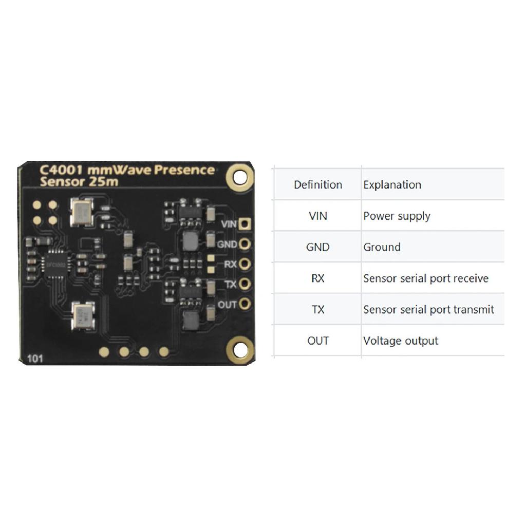DFRobot mmWave C4001 24GHz Human Presence Distance Velocity Detection Sensor 25 Meters UART for Real-time Monitoring Tracking