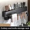Kitchen Cutlery Holder Wall Mounted Cutter Holder with Hooks Carbon Steel Cutter Storage Rack for Spoon Chopsticks Rust-Resistant Kitchen Utensil