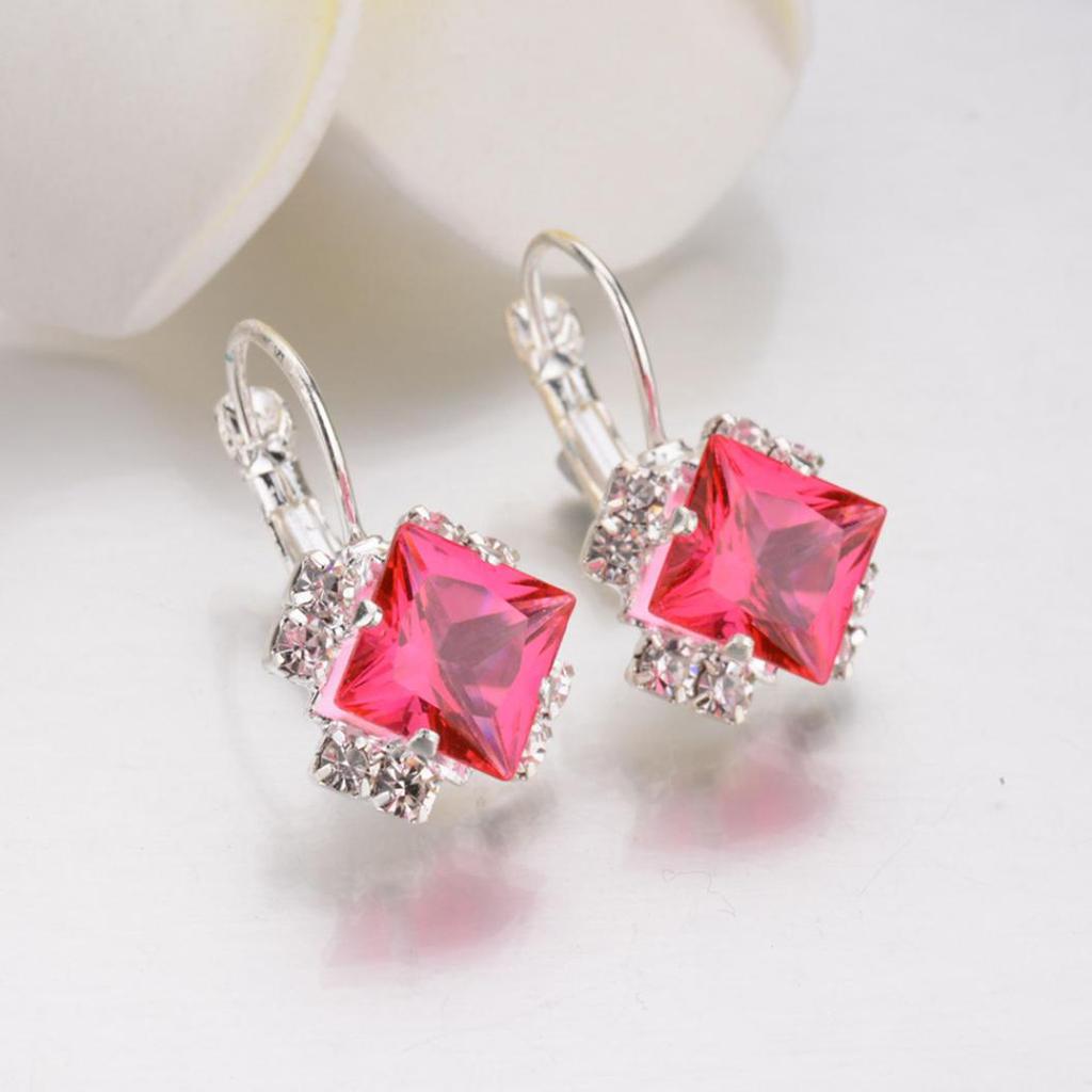 Fashion Women Shiny Rhinestone Leverback Earrings Wedding Engagement Jewelry