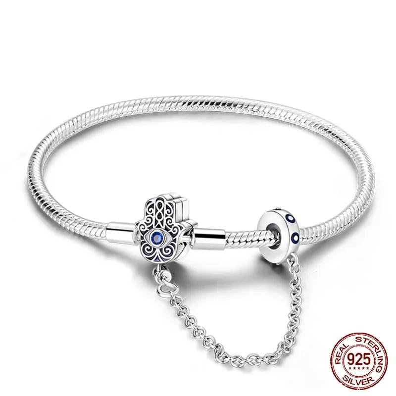 Браслет из стерлингового серебра 925 пробы Бабочка Цветок Клевер Зеленая Кошачья Лапка Любовь Циркон Ювелирные изделия Подарки для женщин 17-20 см