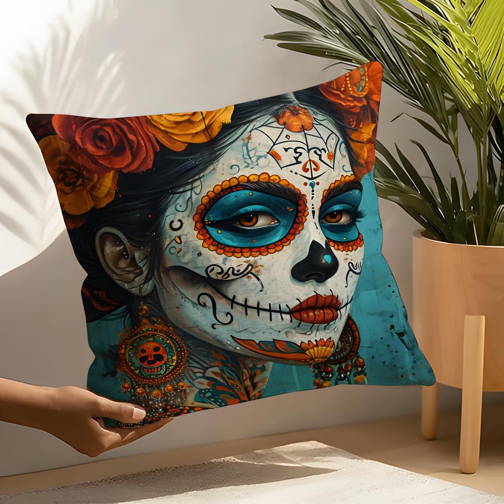 Festival Day of the Dead Art Pillow Case Linen Cushion Covers For Decorative Sofa Home Pillows Case Car Chair Pillows Cases
