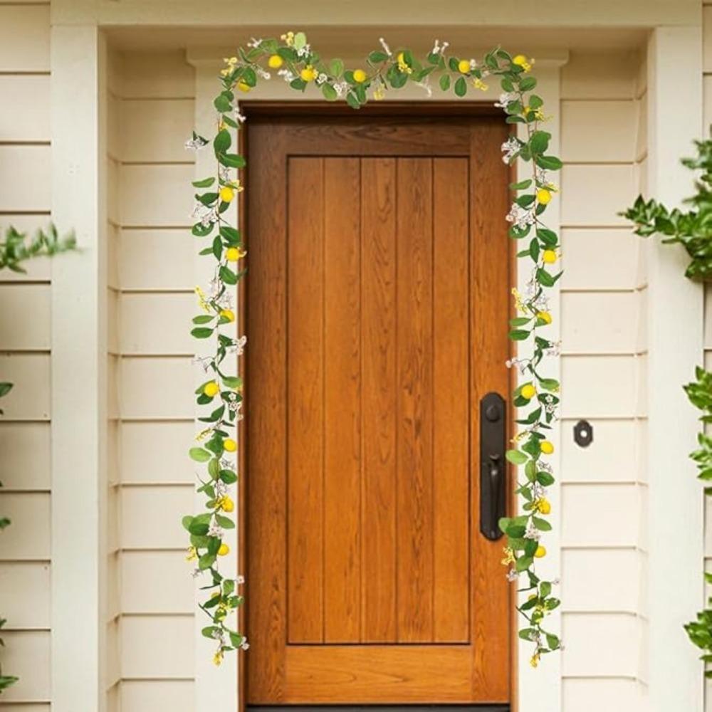 2 шт. гирлянды из искусственных виноградных лоз с лимонами, весенние и летние зеленые гирлянды с густыми цветами для украшения стола на дверь, стену, свадебную вечеринку