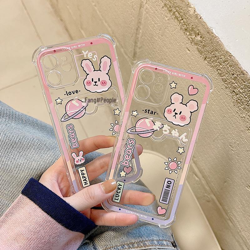 Zhitai Cartoon Rabbit iPhone 16 & 15 Pro Card Holder Case for Apple 14 XS