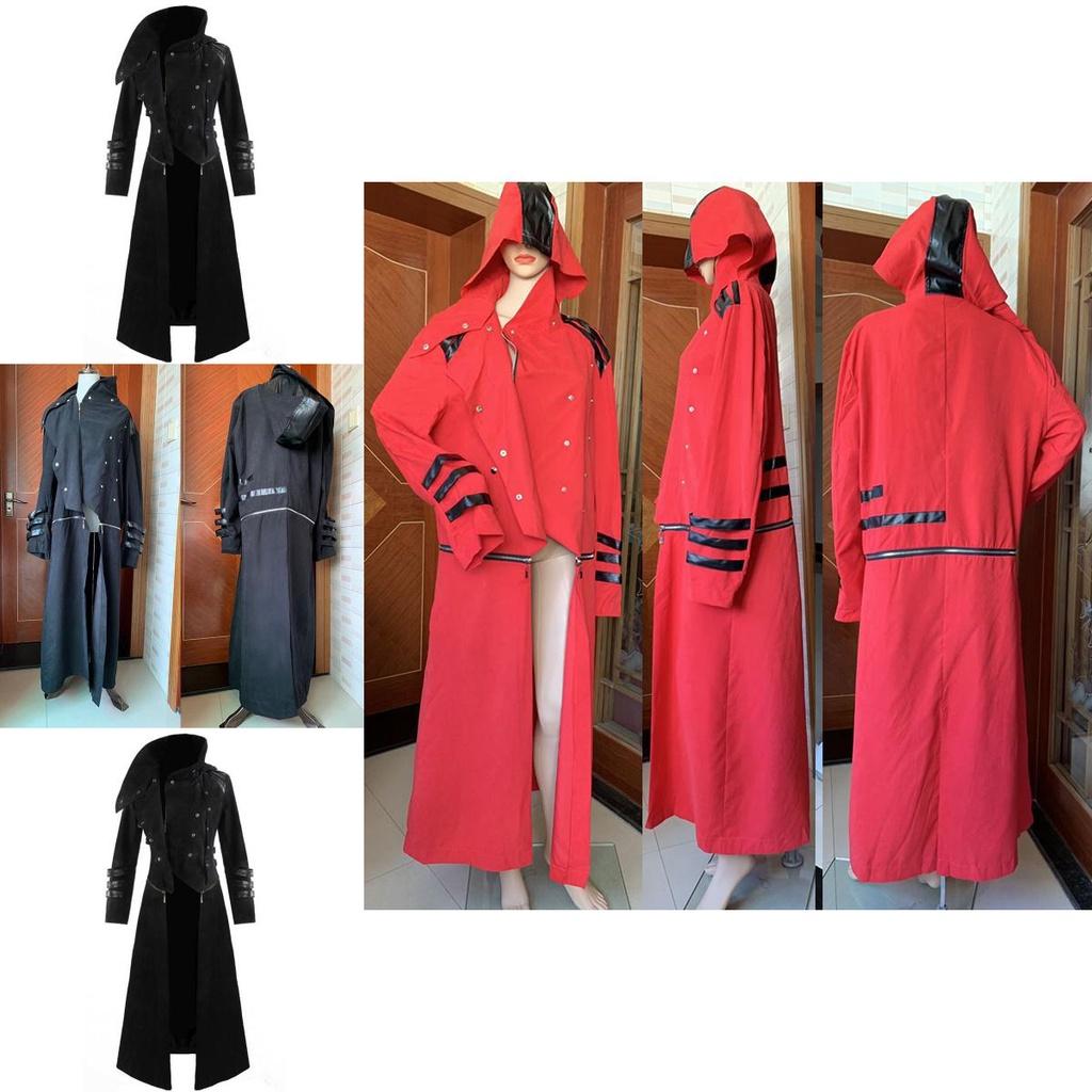 Элегантное мужское длинное готическое стимпанк-тренч-пальто с капюшоном и дизайном в стиле корсета