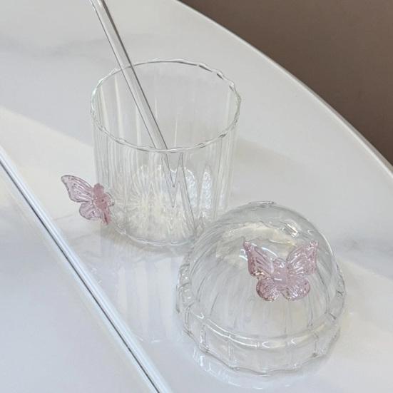Стеклянная чашка-бабочка с соломинкой и крышкой 400 мл Стакан для питья-бабочки Ретро кружка для кофе Чайная чашка для сока, пива, виски
