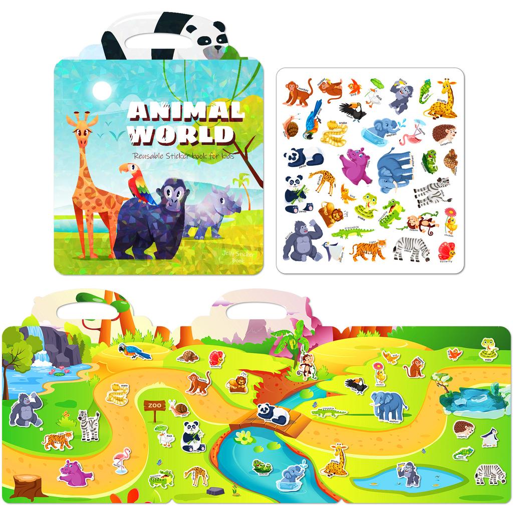 DIY Children's Zoo Jelly Quiet Book Early Education Concentration Development Repeatedly Sticking Zoo Jelly Sticker Book