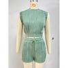 Summer Sleeveless Top Solid Color Crew Neck T-Shirt Drawstring Pocket Shorts Set