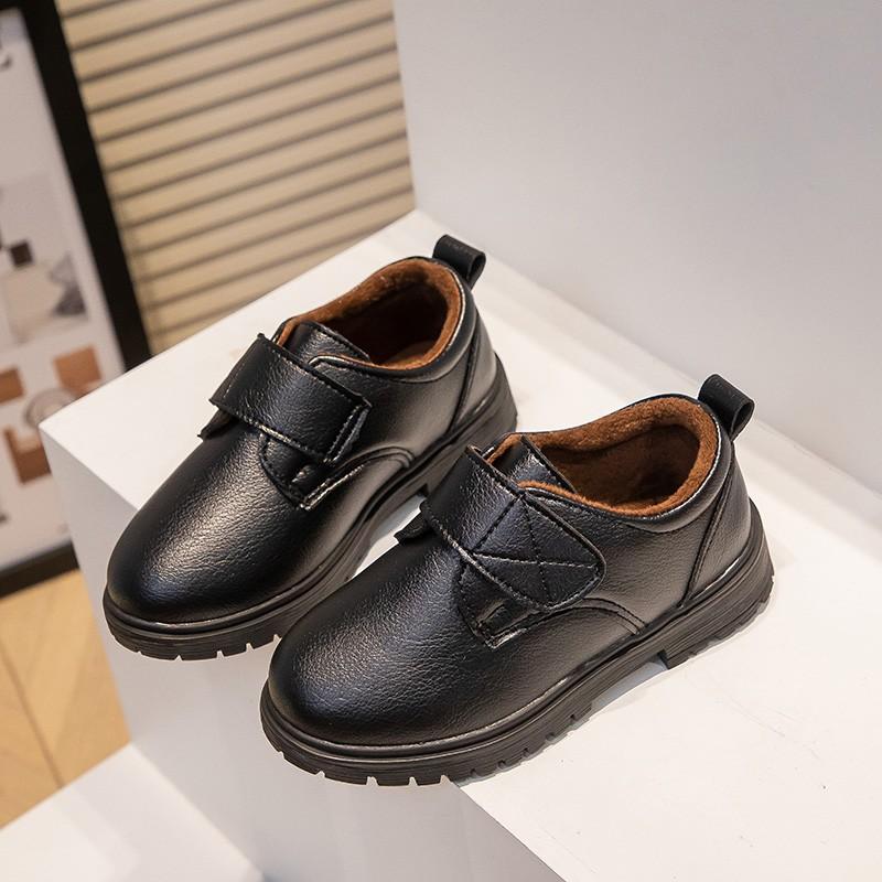 2024 New Versatile Soft Black Uniform School Shoes for Boys Hook & Loop Kids Fashion Spring Children Leather Shoes Drop Shipping