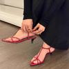 Fashion Low Heel Shoes Summer Pointed Fine Belt Interlace Metal Buckle Line with Soft Sole Non-slip Fine Heel Sandals Zapato De Tacón