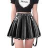 LittleForBig Women's Troublemaker A-Line Pleated Skirt with Lace Hem and Suspenders, Black Imitation Leather Mini Skirt, Size XS