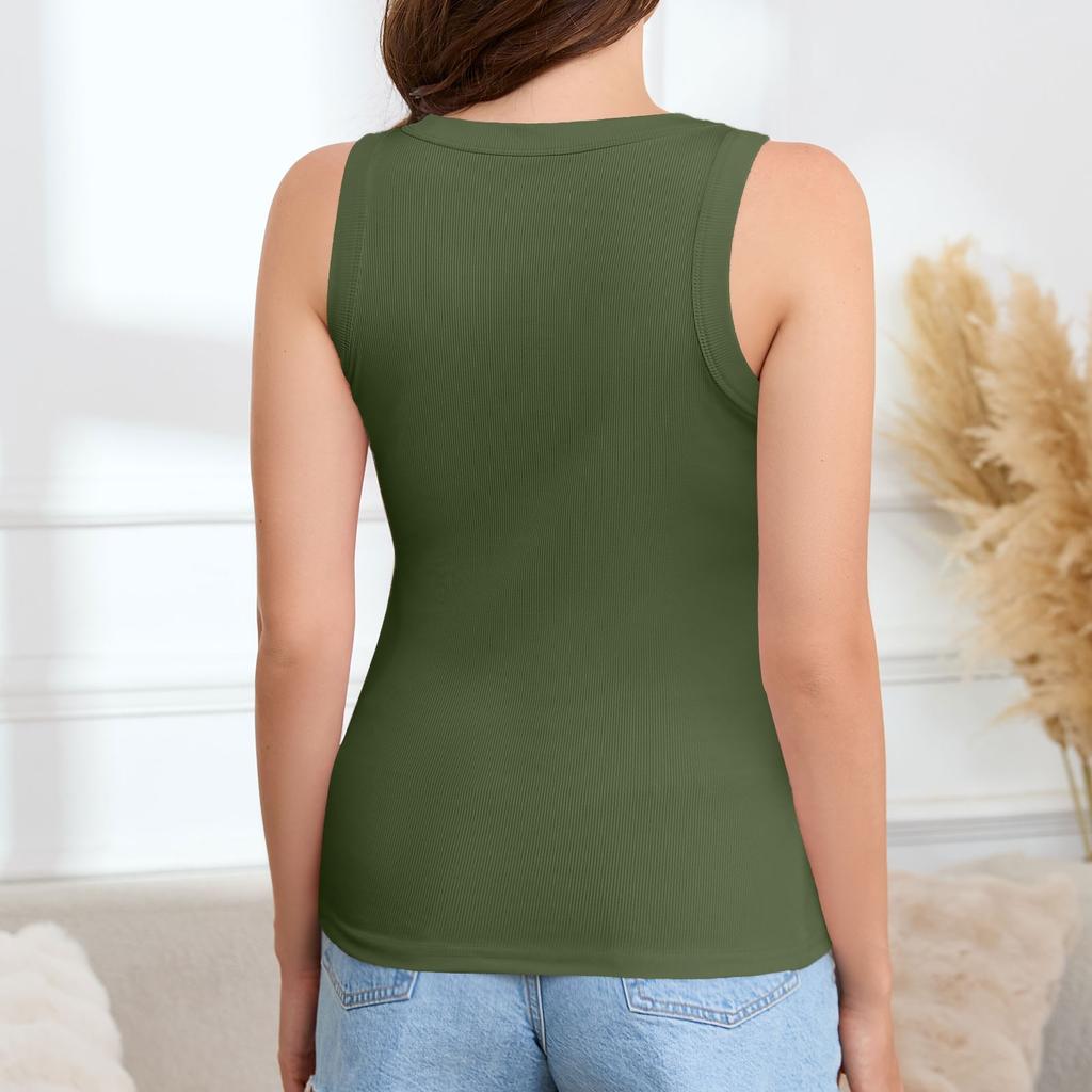 Women's Summer Fashion Casual Solid Color Round Neck Sleeveless Top Tight Tank Top