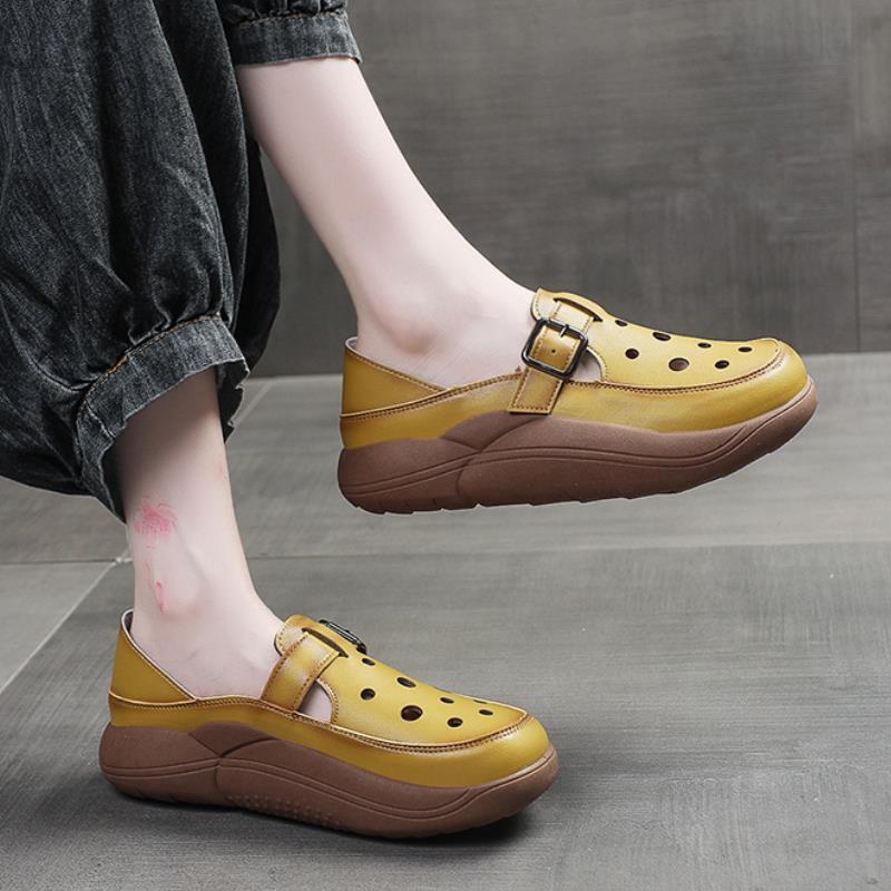 Retro Bag Head Soft-soled Sandals Women's Summer New Fashion Outer Wear Thick-soled Breathable Hole Shoes Women