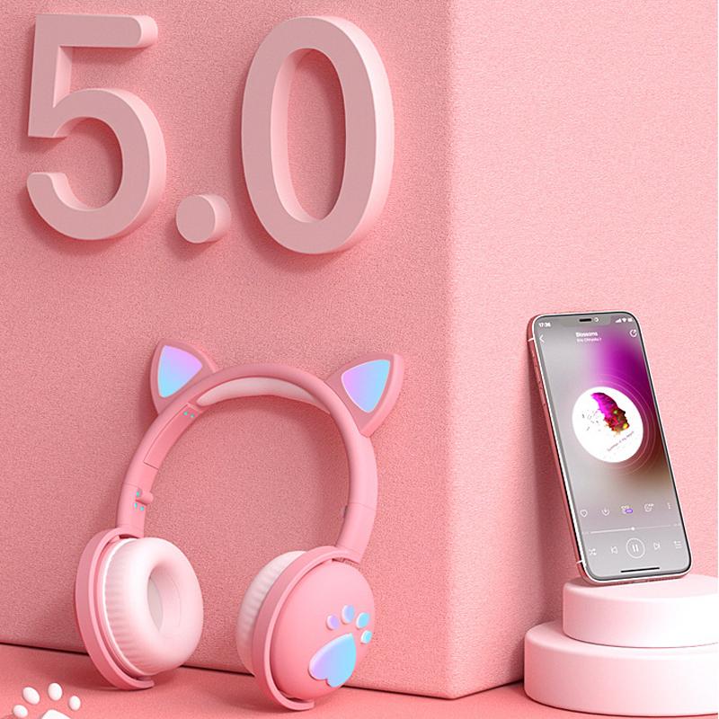 Bluetooth-наушники, светящиеся светодиодные милые кошачьи ушки, подарок для девочек, детская гарнитура, беспроводная HIFI стерео басовая вилка 3,5 мм с микрофоном