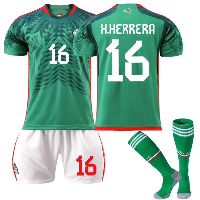 Mexico Football Jersey No. 14 Home 16 Green 9 Raul 22 Lozeno Set Socks Short Sleeves